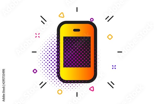 Cellphone or Phone sign. Halftone circles pattern. Smartphone icon. Ð¡ommunication Mobile device symbol. Classic flat smartphone icon. Vector