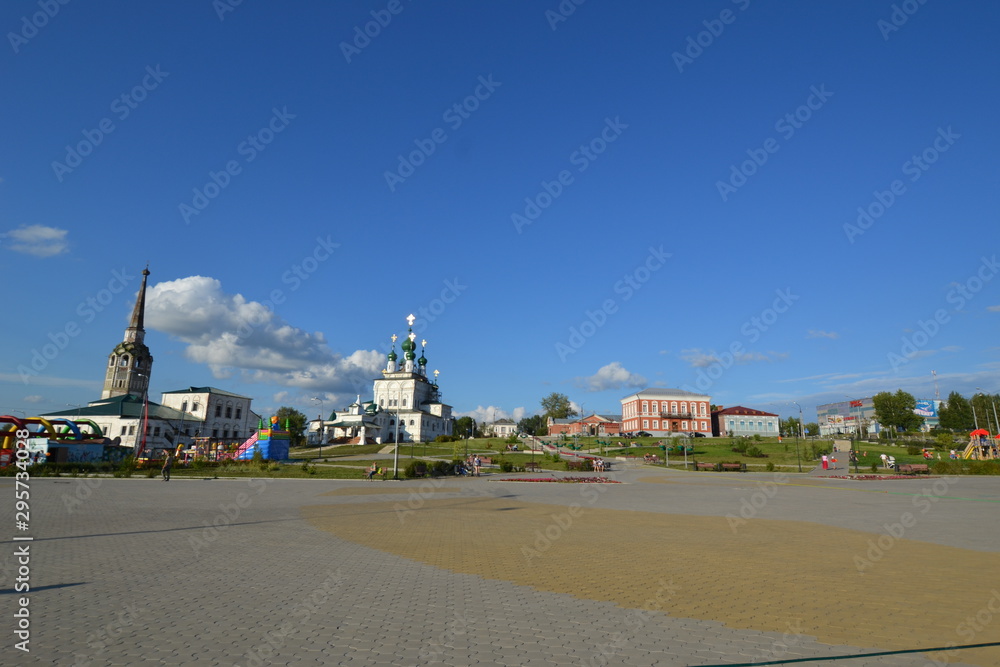 historical center of Solikamsk on a sunny evening
