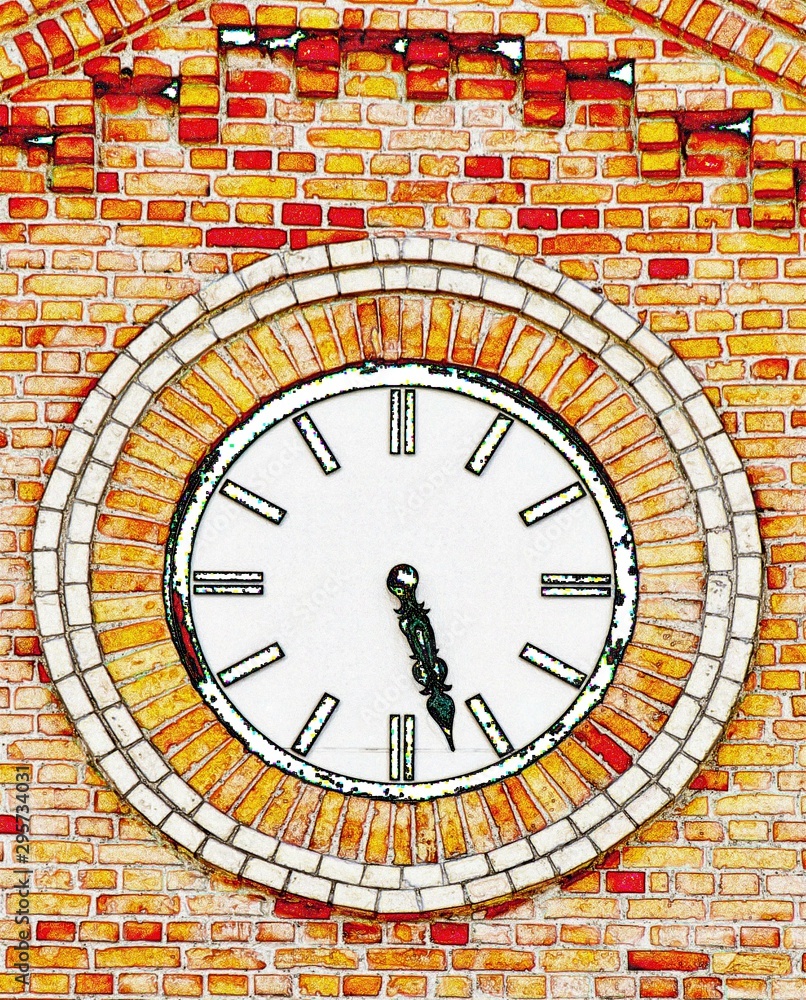 Close up of Building with red Brick work and a clock