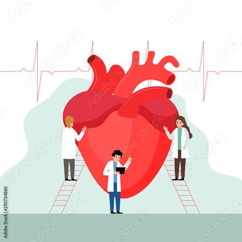 Heart research or diagnotic concept. Doctors examining the heart.