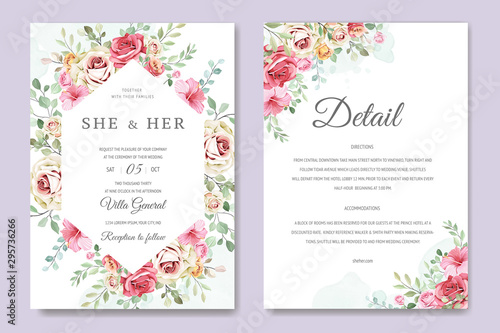 beautiful wedding card floral and leaves template
