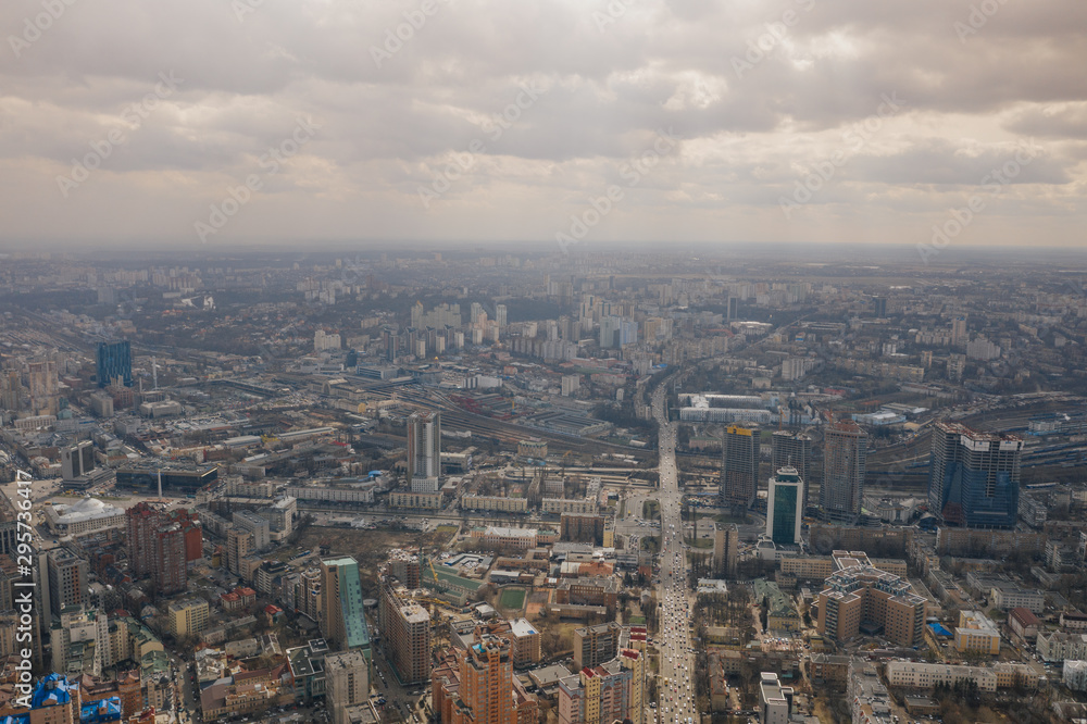 Kiev in Urkaine Drone photo of City center and sleeping areas