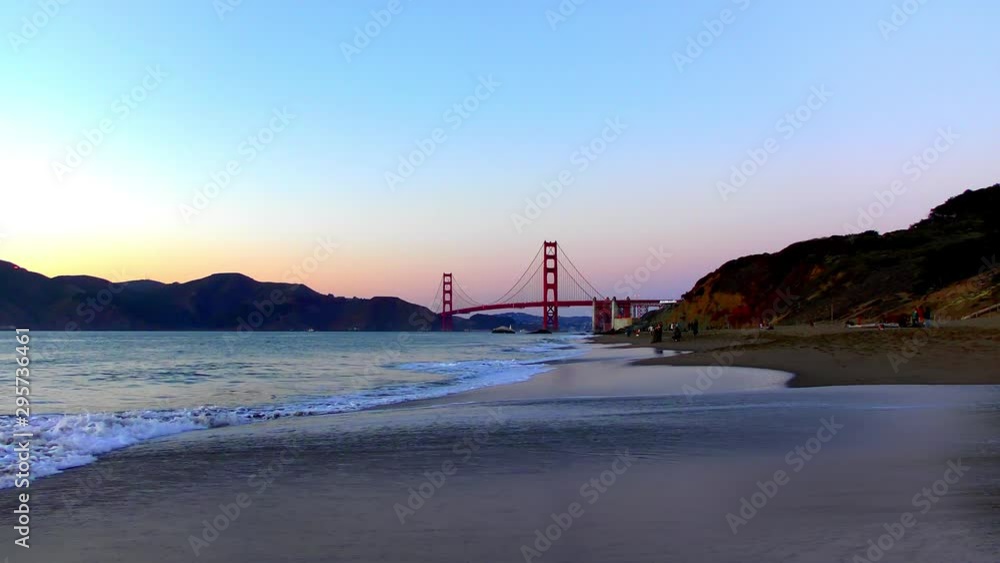 The Golden Gate Bridge as seen from Baker Beach at sunset, San Francisco, California, USA The Golden Gate Bridge as seen from Baker Beach at sunset, San Francisco, California, USA