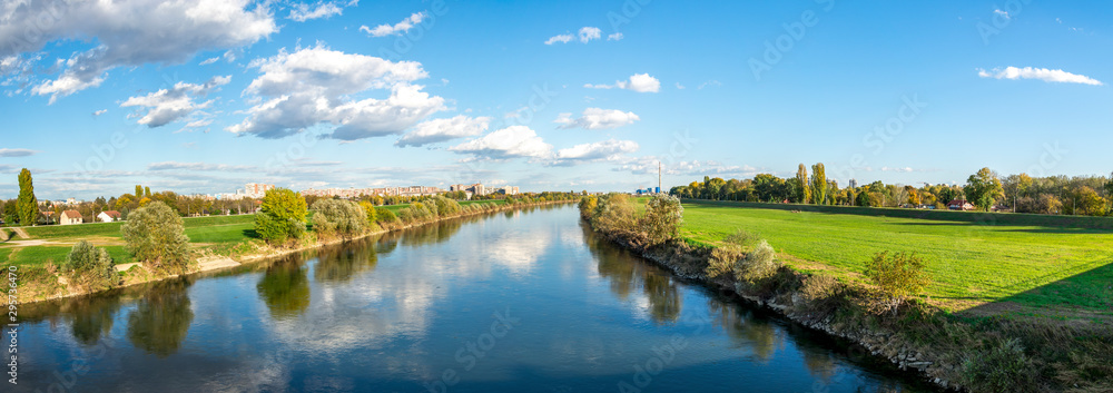 Panoramic view of Sava river landscape from Liberty Bridge, Zagreb, Croatia