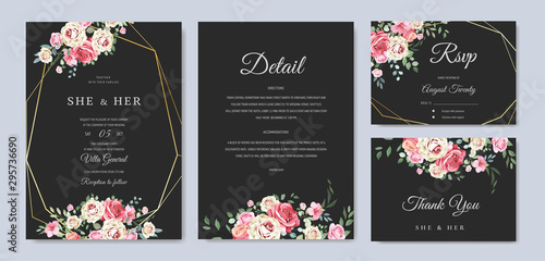 beautiful wedding card floral and leaves template