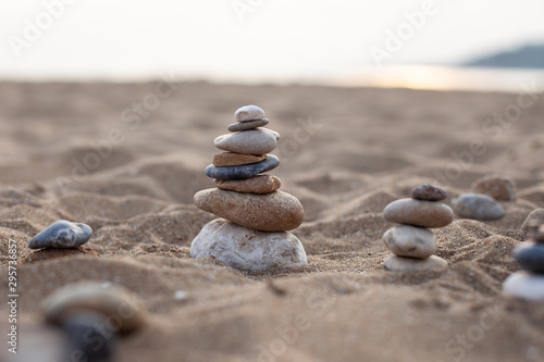 stone sculpture on the beach  beautiful pebble tower