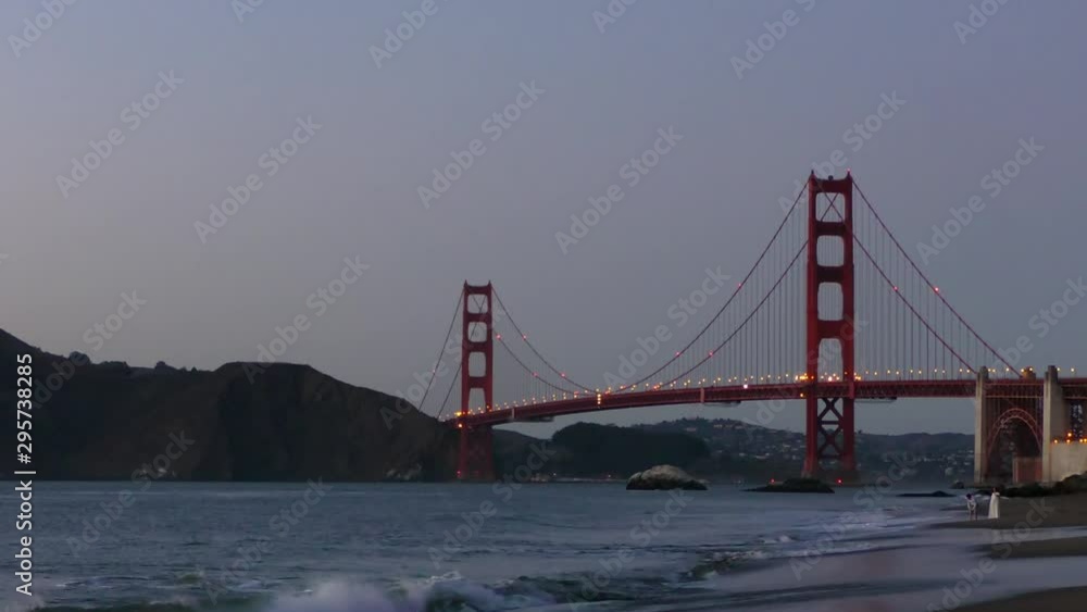 The Golden Gate Bridge as seen from Baker Beach at sunset, San Francisco, California, USA The Golden Gate Bridge as seen from Baker Beach at sunset, San Francisco, California, USA
