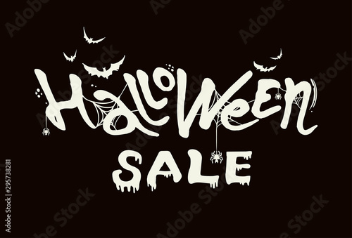 Hand drawn vector banner Halloween Sale. Modern brush calligraphy with spider web. Letters of molten wax on a black background. Template as scary banner  design  print  typography poster.