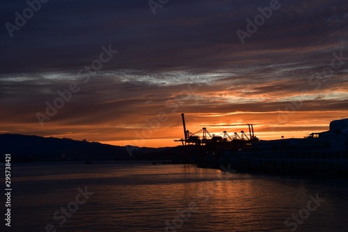 A view of the sunrise and Vancouver's port. BC Canada