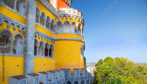 Scenic colorful Park and National Palace of Pena in Sintra, Portugal