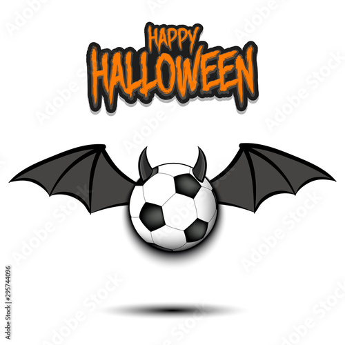 Happy Halloween. Soccer ball with horns and wings
