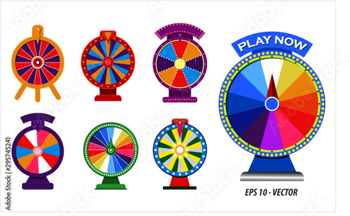 set of spinning whells or roulette fortune in flat icon concept. easy to modify