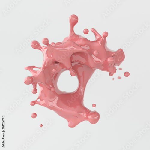 A splash of pink paint, colorful liquid 3d rendering. Abstract waves and drops © Meranna