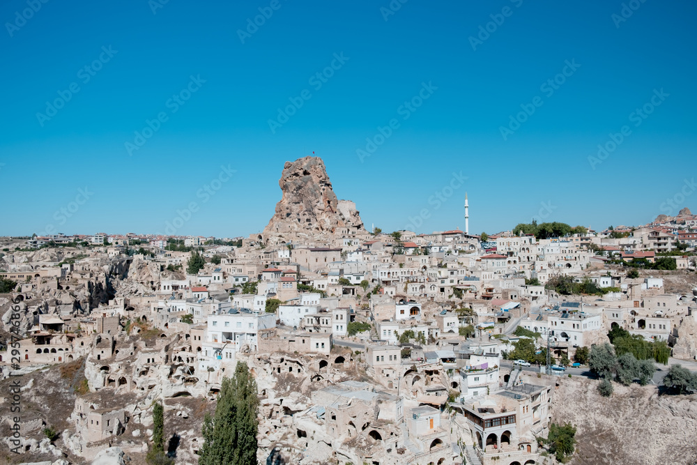 Panoramic cityscape photo of Uchisar, Cappadocia