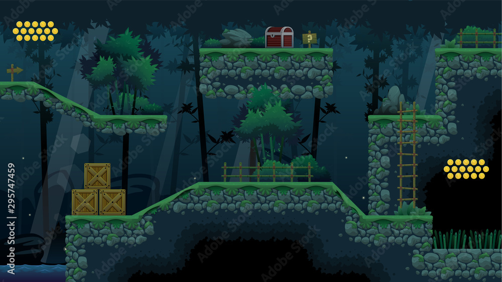 Bamboo Forest Platformer Game Tileset Stock Vector | Adobe Stock