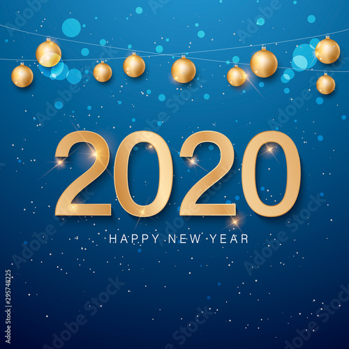vector illustration of happy new year gold and black collors place for text christmas balls 2020