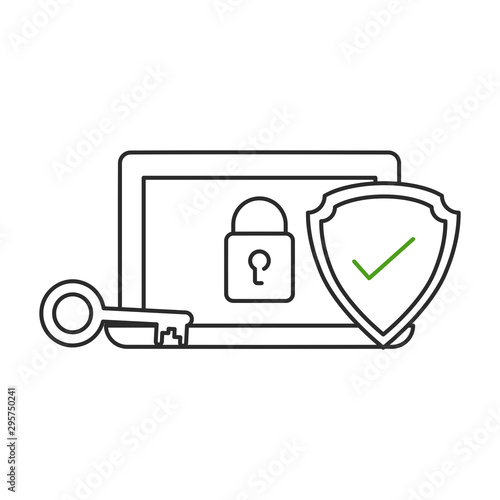 Cyber security concept. Outline thin line illustration. Isolated on white background. 