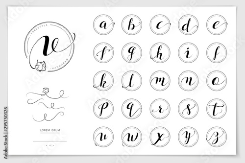 Hand drawn alphabet written with brush pen.