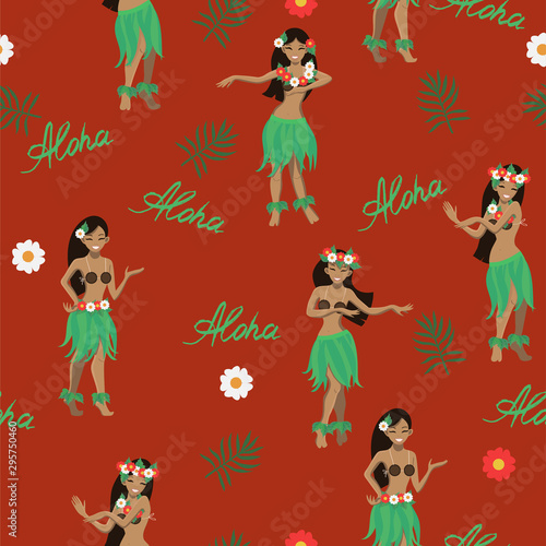 seamless pattern with hawaiian girls. vector image