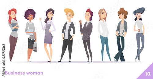 Business women character design collection. Professional females stand together.