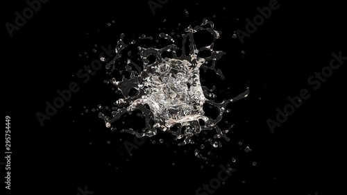 3D animation of a water splash on black background with alpha layer