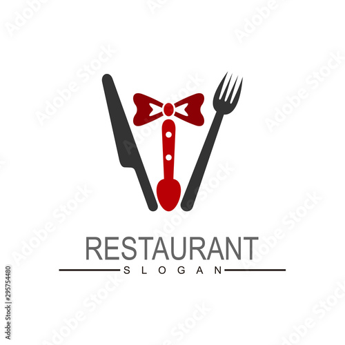 Restaurant design logo company, Bow Tie, Tuxedo, Knifes, Spoon Fork Restaurant logo design inspiration