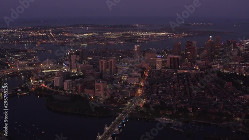 Wallpaper Mural Aerial of Boston in evening, cityscape on sunset, the capital of Massachusetts, travel around US, a river through a city Torontodigital.ca