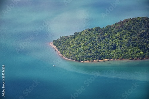 Phuket Thailand aerial drone bird's eye view photo of tropical sea, Indian Ocean, coast with Beautiful island south of Bangkok in the Andaman Sea, near the Strait of Malacca. Asia. 