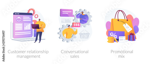 Marketing strategy icons set. Shop gifts and bonuses. Customer relationship management, conversational sales, promotional mix metaphors. Vector isolated concept metaphor illustrations