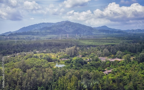 Phuket Thailand aerial drone bird s eye view photo of tropical sea  Indian Ocean  coast with Beautiful island south of Bangkok in the  Andaman Sea  near the Strait of Malacca. Asia. 