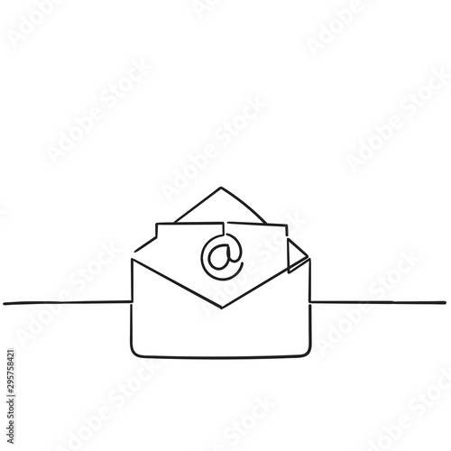 Open envelope handdrawn Line mail symbol for email, website design, mobile application, ui. vector