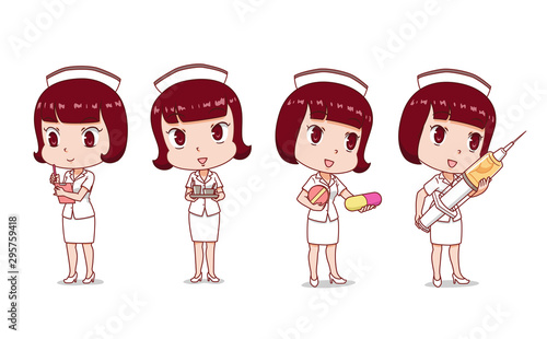 Set of Cartoon Nurse in different poses.	