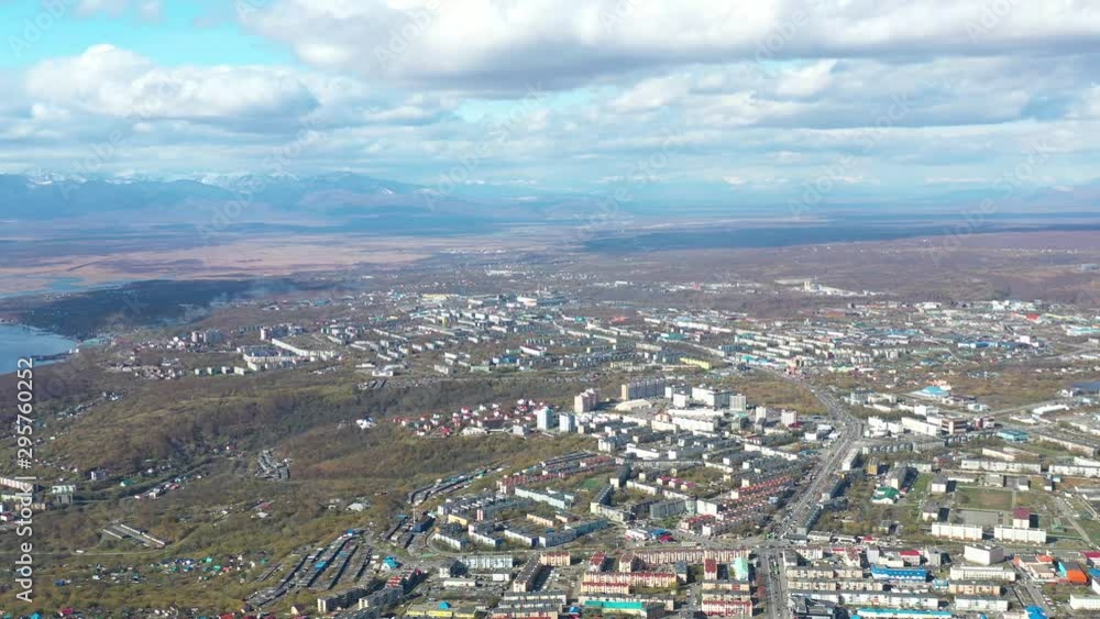 Aerial view of the cityscape overlooking the Avacha Bay. Aerial view of the cityscape overlooking the Avacha Bay.