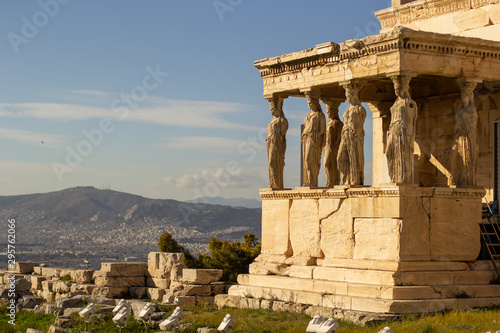 Greek ruins in the Acropolis of Athens, parthenon and caryatids