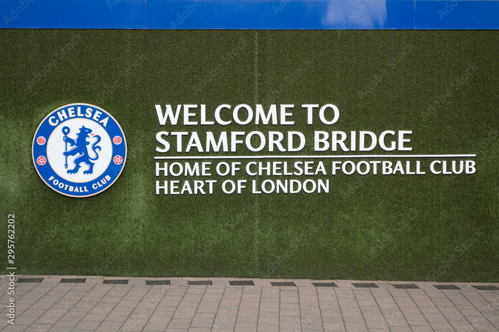 LONDON, ENGLAND - MAY 1:The Welcome Sign in front of Stamford Bridge ...