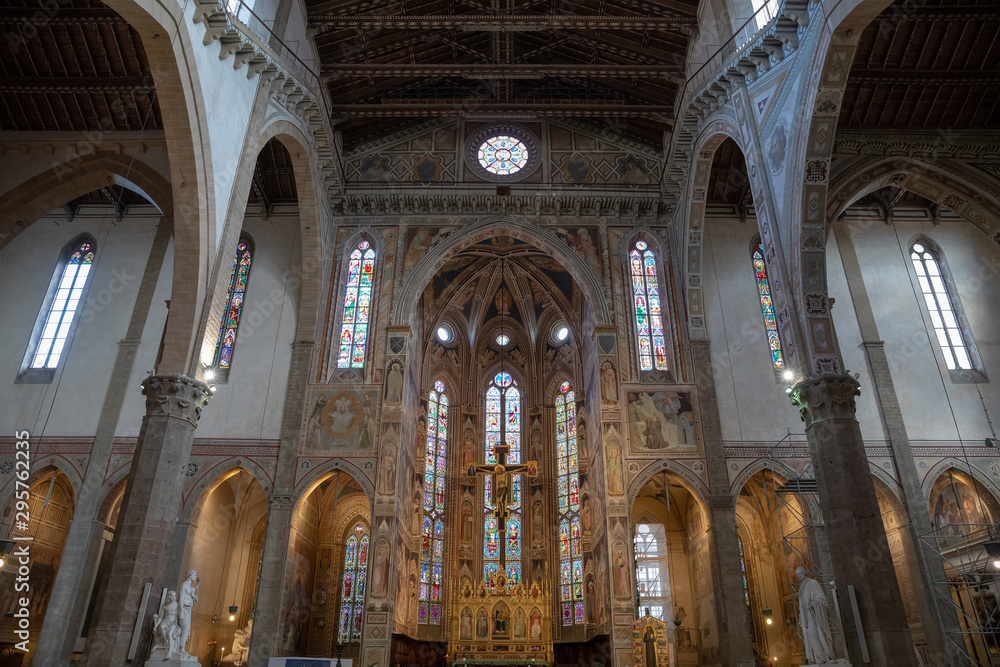 Panoramic view of interior of Basilica di Santa Croce