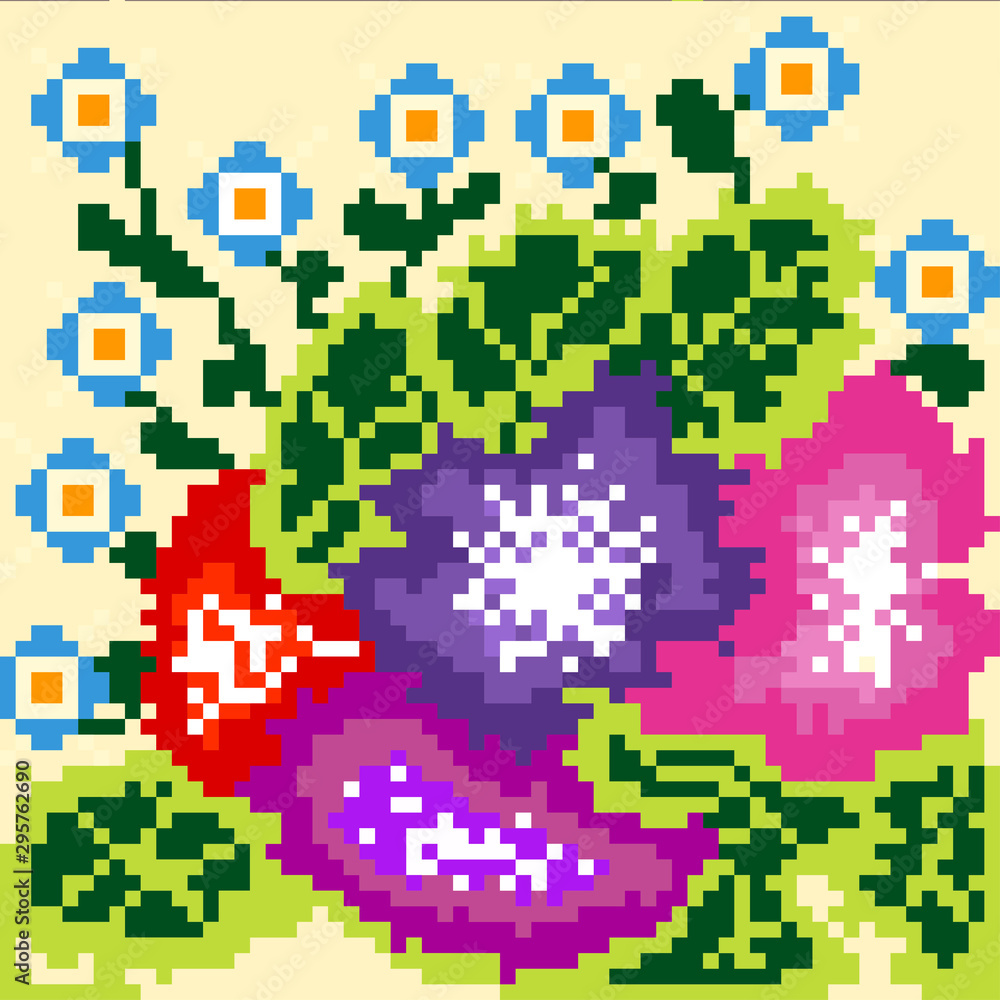 Fototapeta premium Flowers of the pixels on a light background