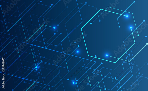 Abstract background concept linear and polygonal pattern shapes on dark blue background. Illustration Vector design digital technology.