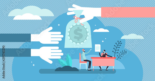 Lending money vector illustration. Flat tiny financial debt persons concept
