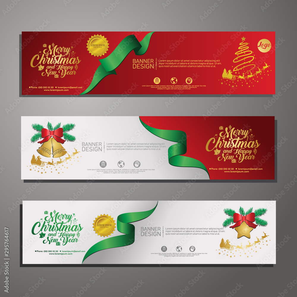 Naklejka premium Set template design Merry Christmas horizontal banner. Christmas offer. Vector.