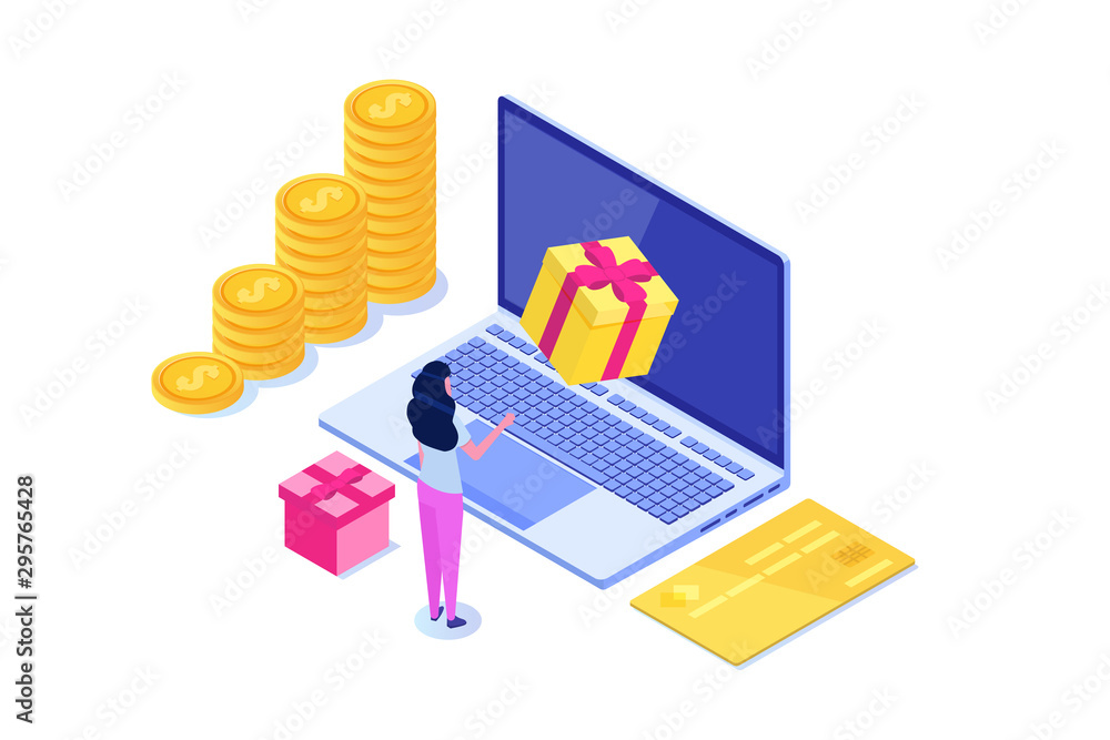 Discount, Loyalty card program and customer service. Vector isometric illustration. Discount, Loyalty card program and customer service. Vector isometric illustration.