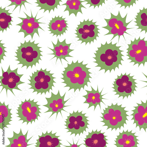 Seamless pattern with flowers. Raspberry, burgundy and violet pansies on a white background. Can be used for fabrics, curtains, upholstery and wallpaper. Vector illustration.