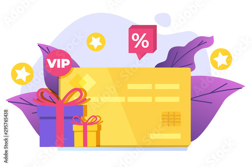 Discount, Loyalty card program and customer service. Vector illustration.
