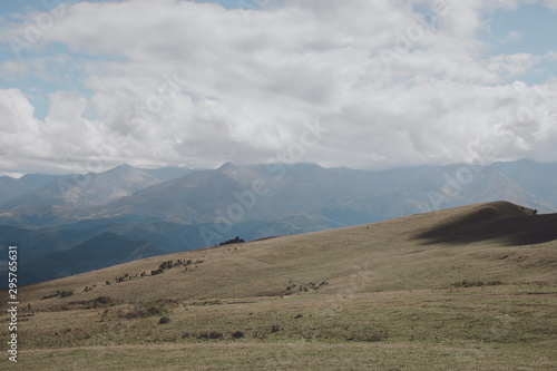 Panorama view of mountains and valley scenes in national park Dombay