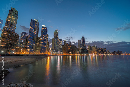 Chicago Cityscape river side at beautiful twilight time  Illinois  United States  USA  Business Architecture and building with tourist concept