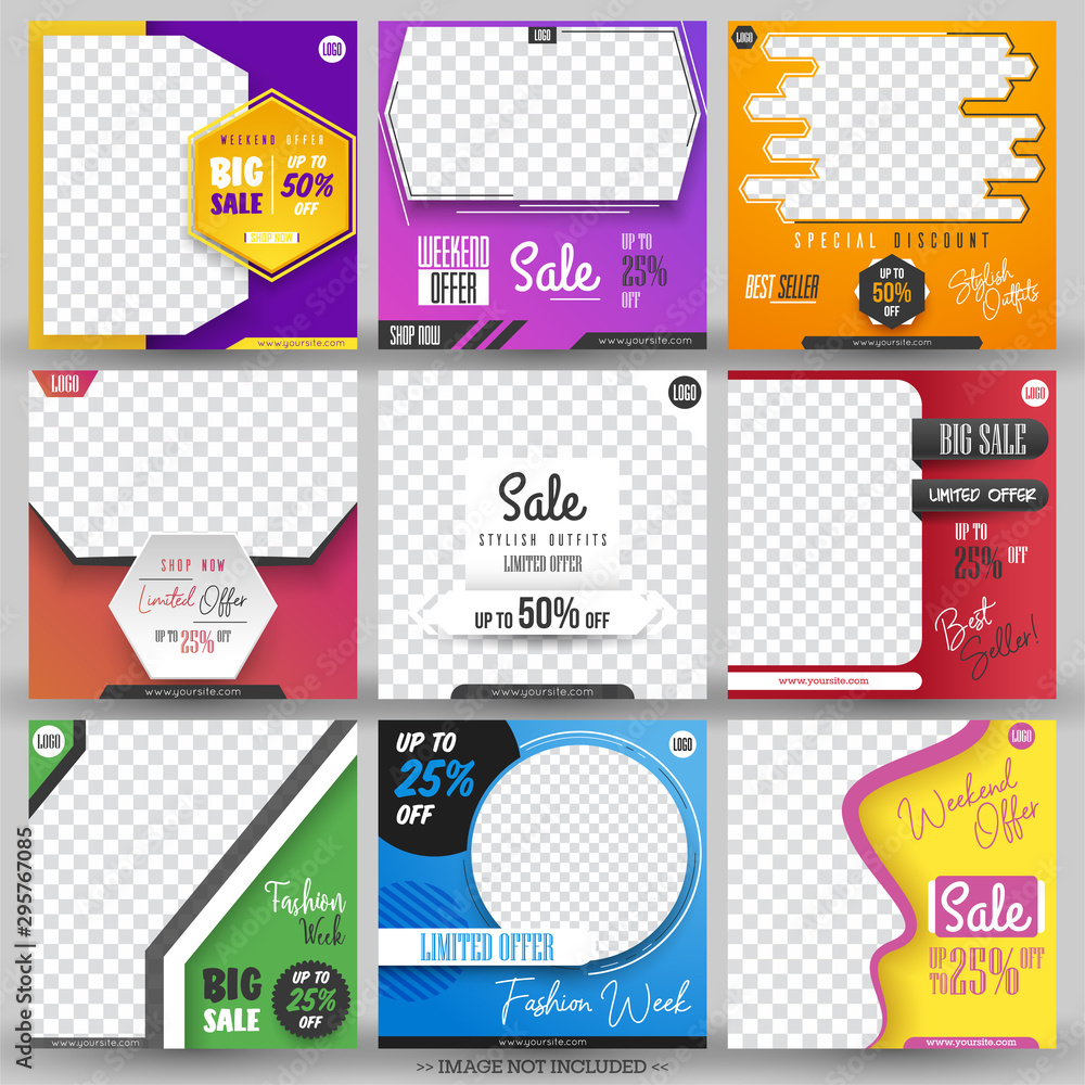 Modern promotion square web banner for social media mobile apps. Elegant sale and discount promo backgrounds with abstract pattern and different color. Modern promotion square web banner for social media mobile apps. Elegant sale and discount promo backgrounds with abstract pattern and different color.