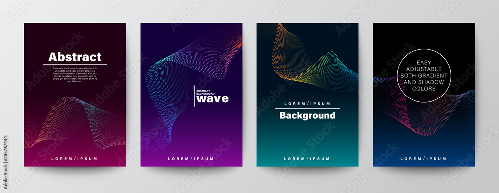 set of colorful book cover designs with waves pattern. abstract