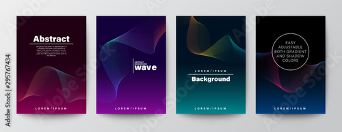 Set of abstract gradient colorful wave shape on dark background for Brochure, Flyer, Poster, leaflet, Annual report, Book cover, Banner. Minimal Graphic Design Layout template, A4 size