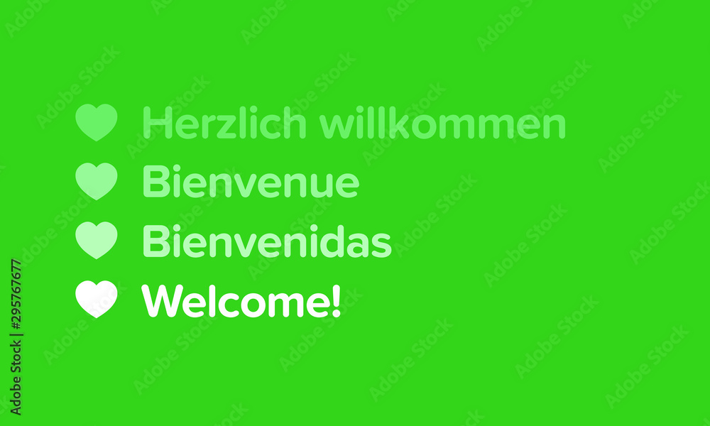 Welcome you written in four different languages Welcome you written in four different languages