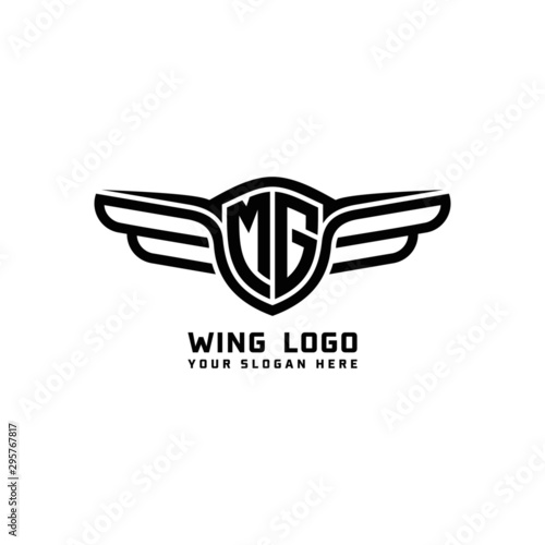 MG initial logo wings, abstract letters in the middle of black